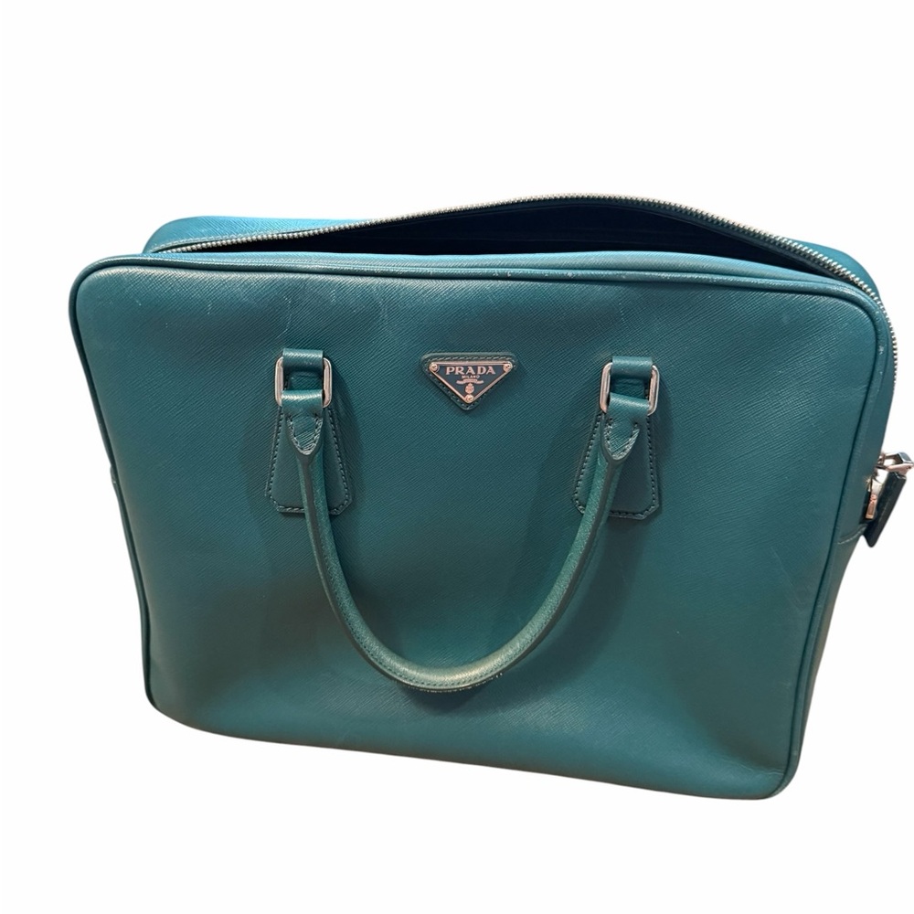 Prada Green Saffiano Leather Tote Briefcase